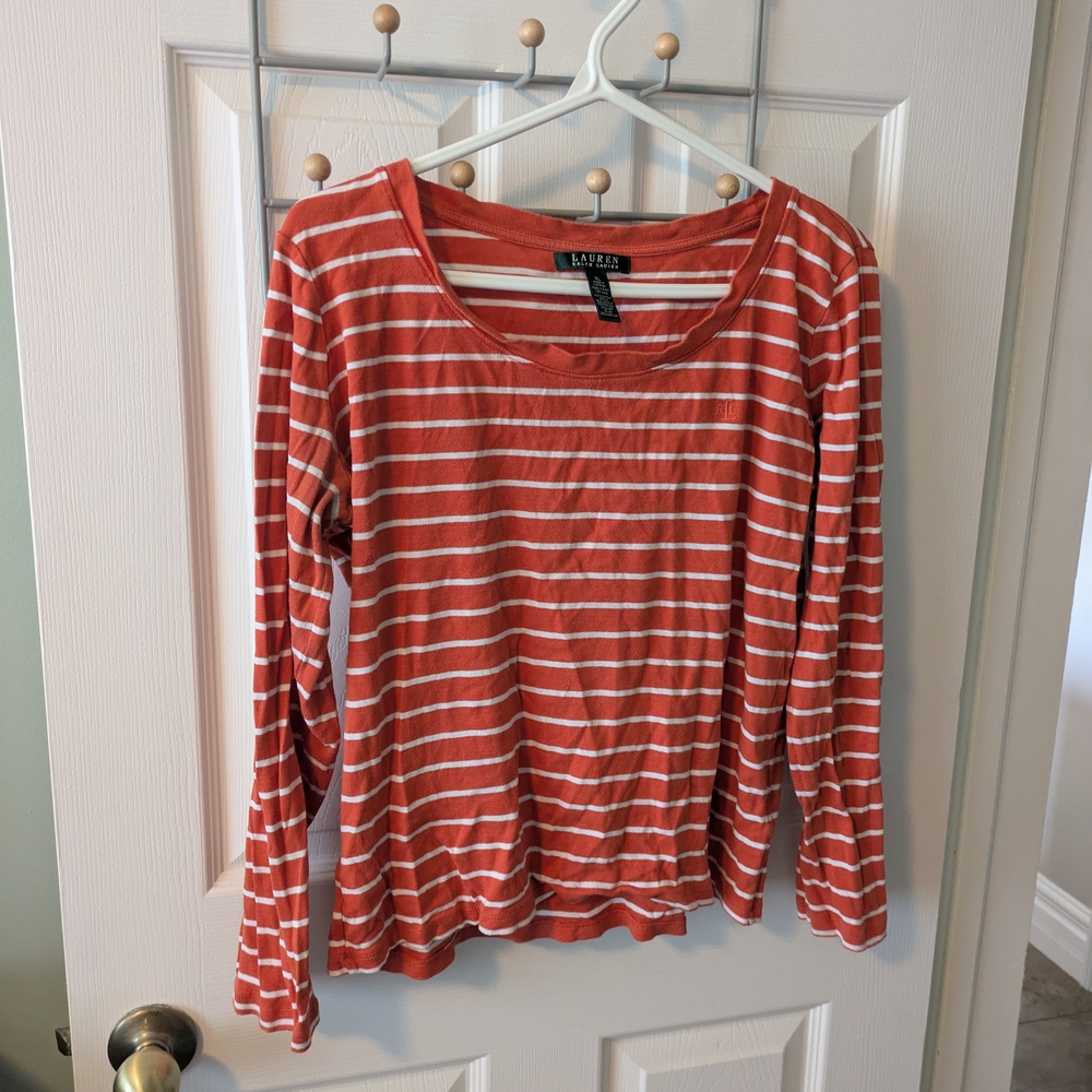 Ralph Lauren Orange and White Ribbed Long Sleeve T-shirt